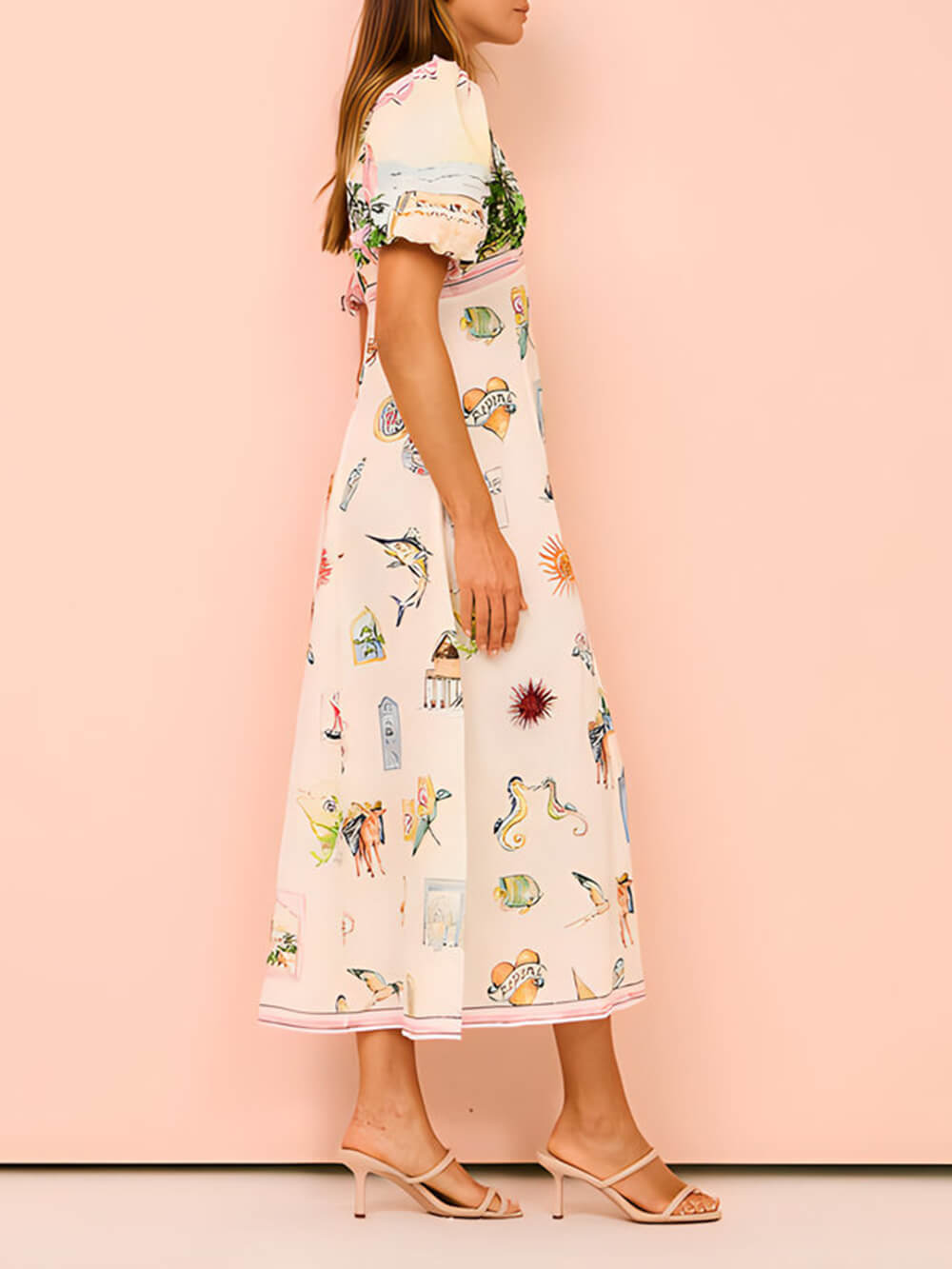 Midi-jurk met ronde hals en print in etnische stijl