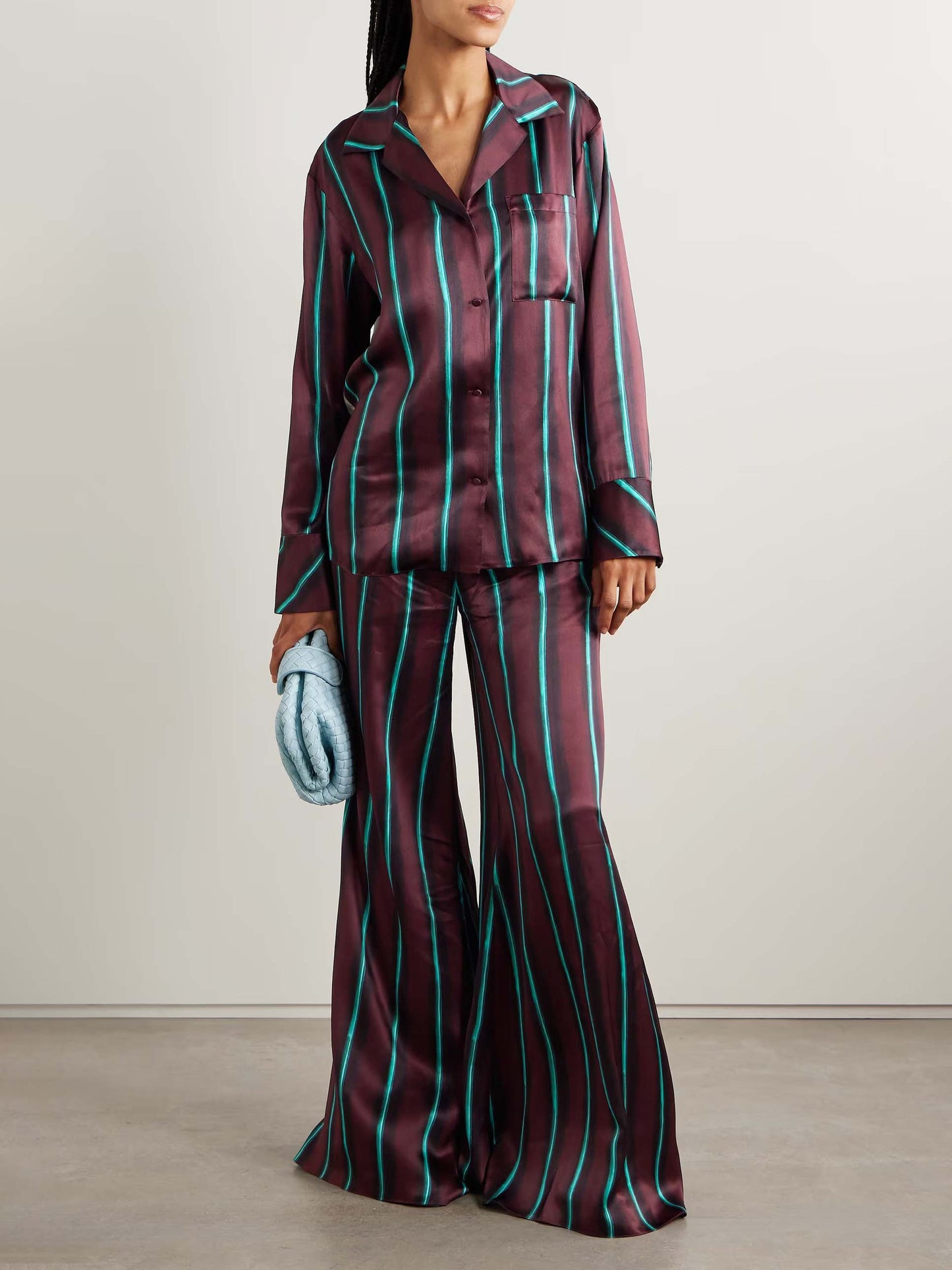 Exquisite Satin Stripe Print Long-sleeved Shirt