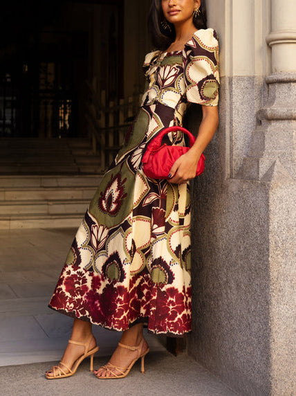 Elegant Retro Floral High-Waist A-Line Midi Skirt