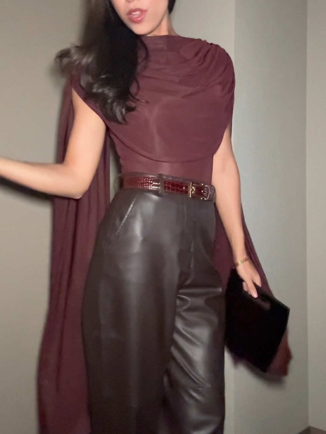 Elegant High-waist Wide-leg Faux Leather Pants