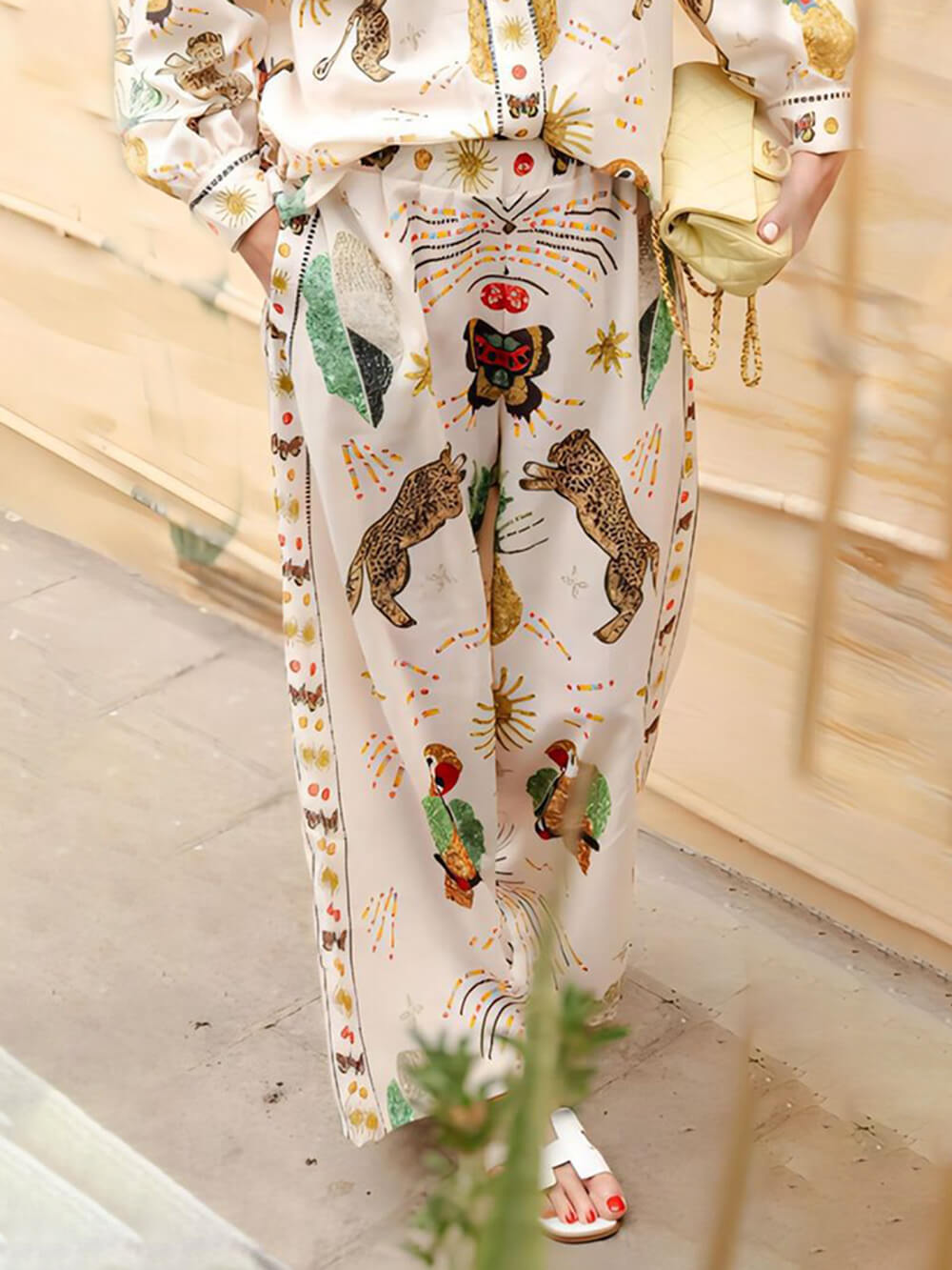 Fashionable Tiger Print Linen Loose Button-Up Shirt