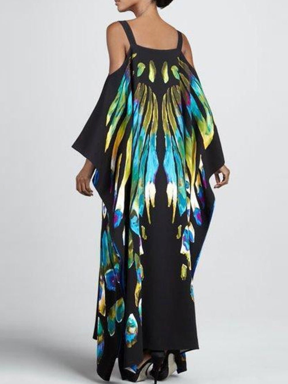 Unieke gepersonaliseerde strapless maxi-jurk met lange mouwen en print