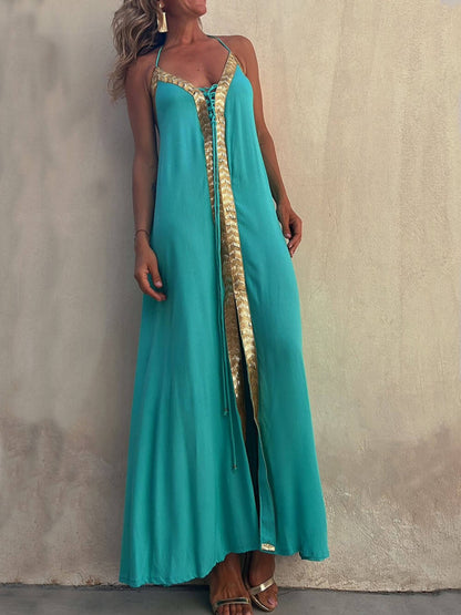 Casual resort maxi-jurk met halternek