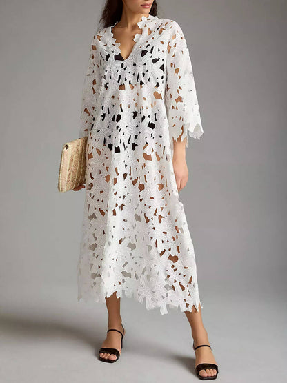 Kanten cover-up strand midi-jurk