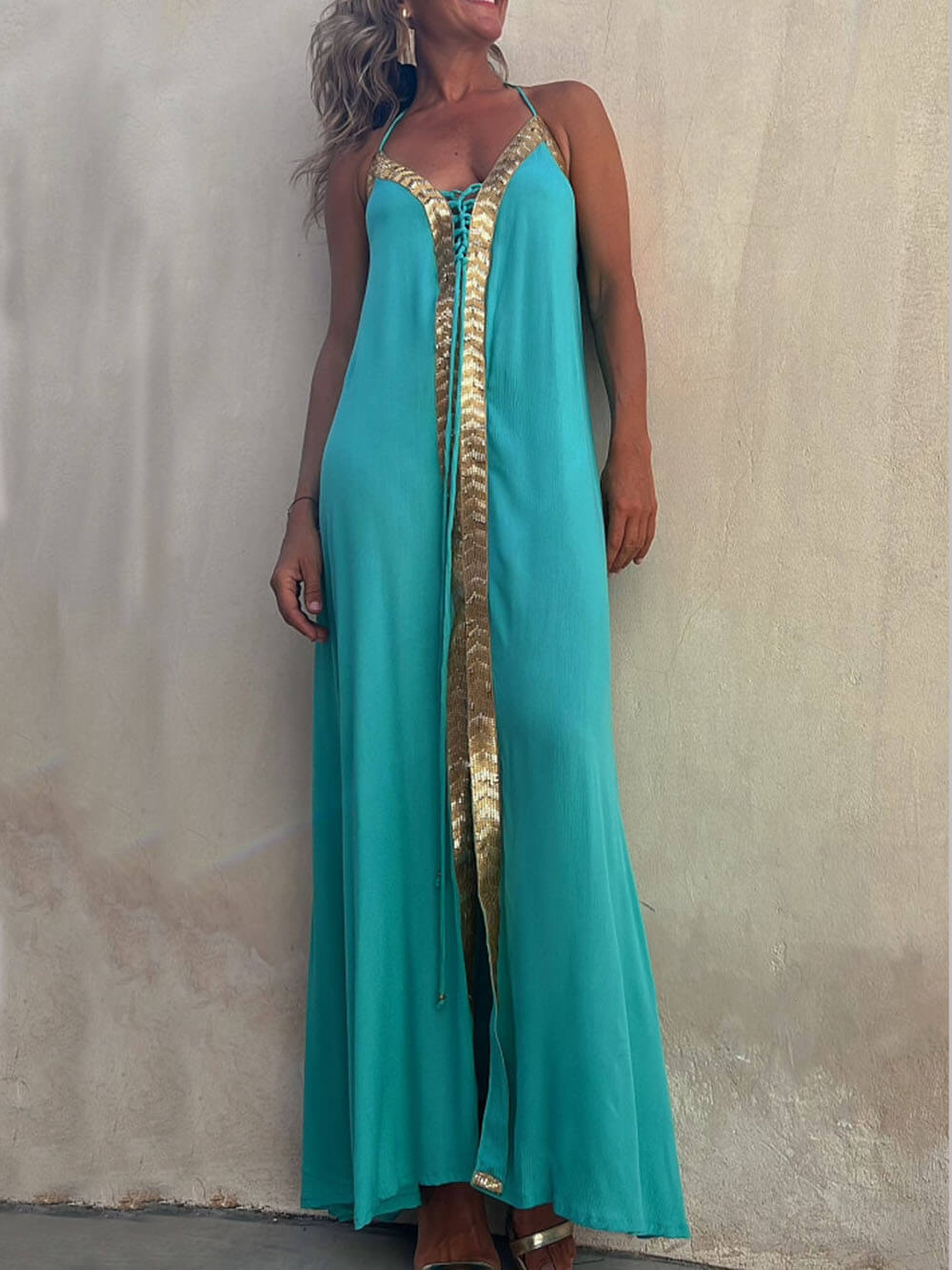 Casual resort maxi-jurk met halternek