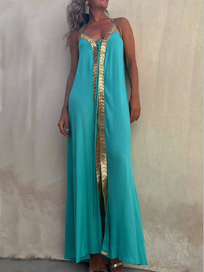 Casual resort maxi-jurk met halternek
