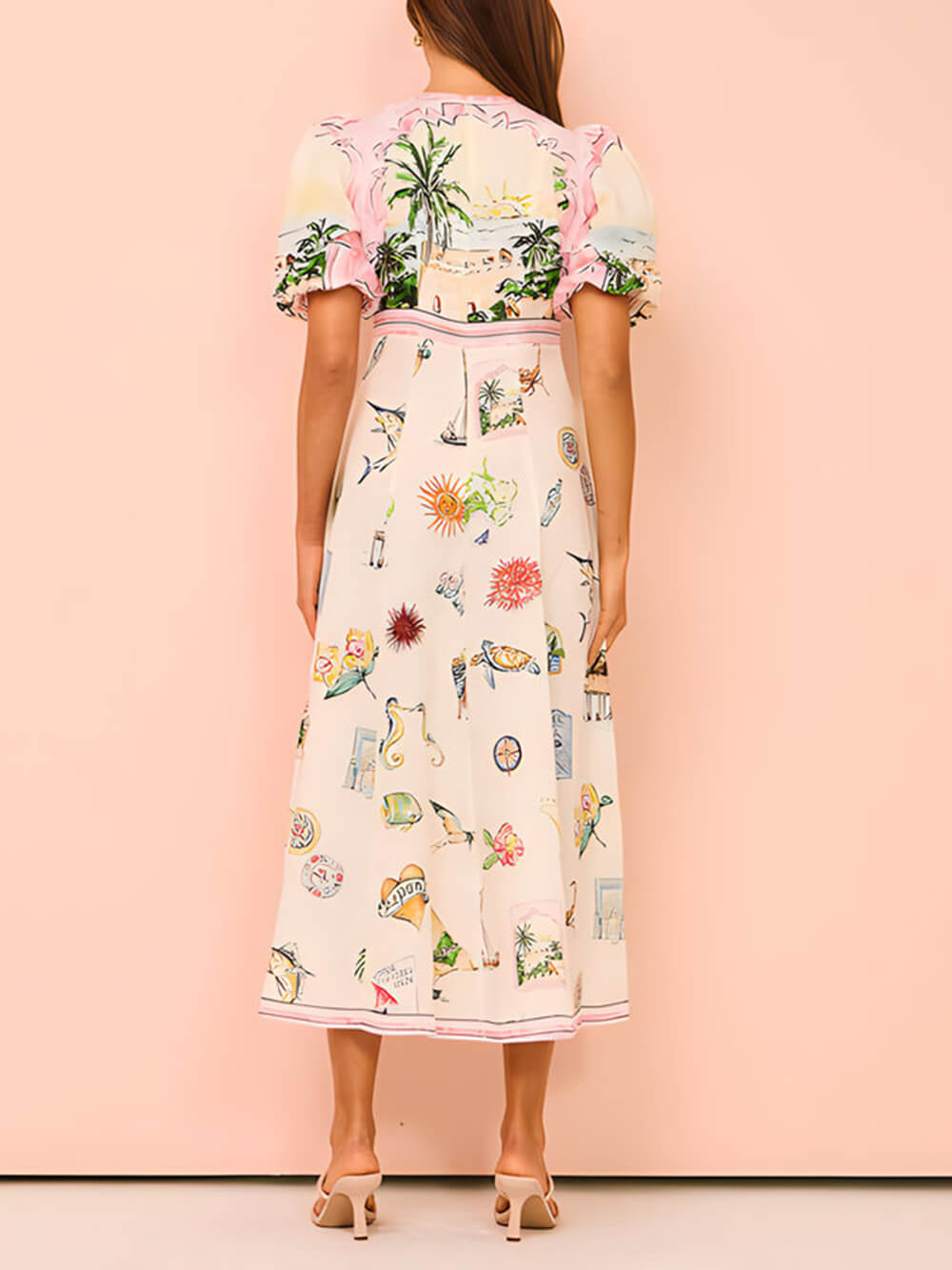 Midi-jurk met ronde hals en print in etnische stijl