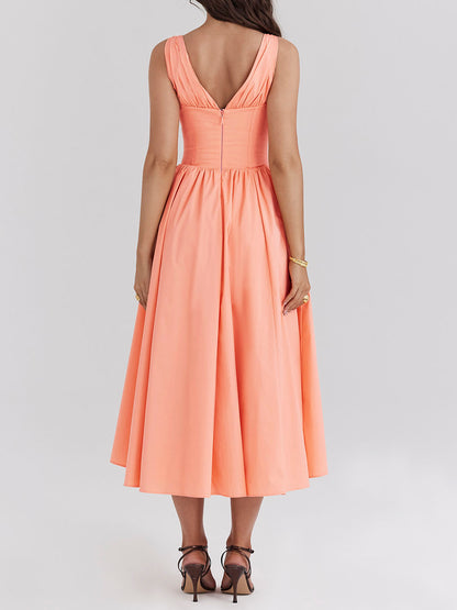 Midi-jurk met diepe V-hals in retro paleisstijl