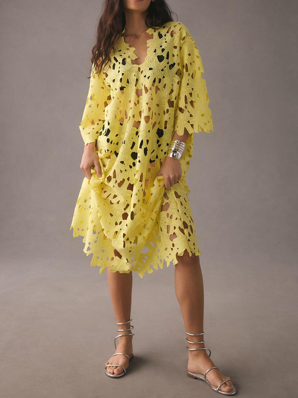 Kanten cover-up strand midi-jurk