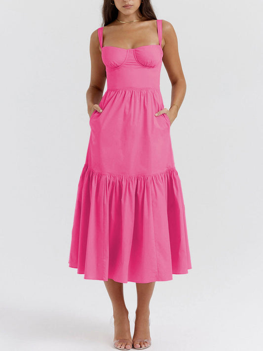 Band effen kleur A-zoom midi-jurk