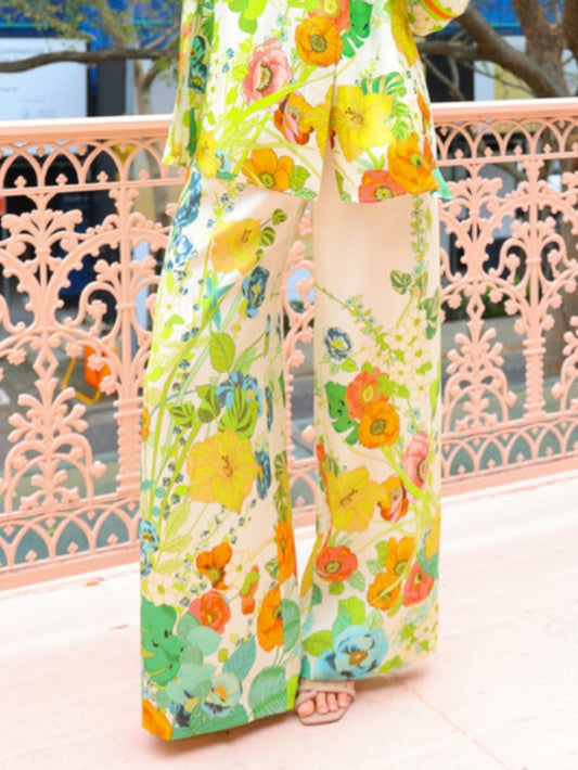 Bloemenprint broek met wijde pijpen en losse zakken