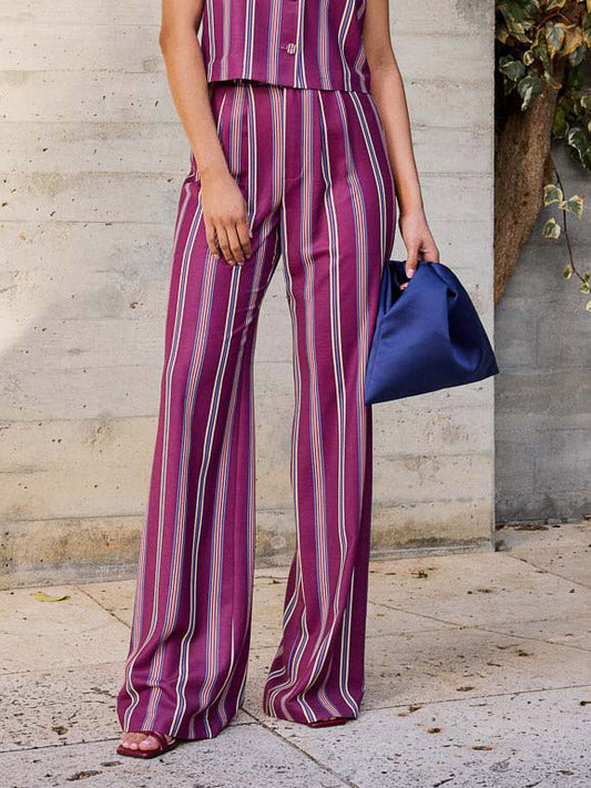 Fashionable Irregular Stripe Print Loose Wide-leg Pants