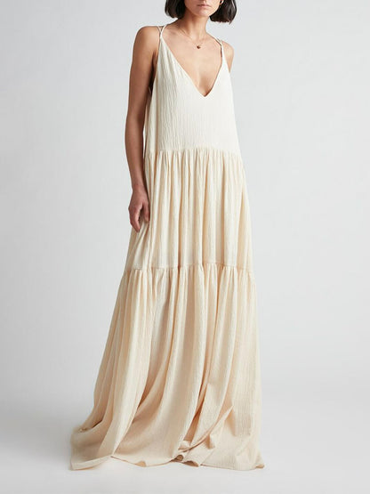 Elegante resort maxi-jurk met diepe V-hals en bandjes