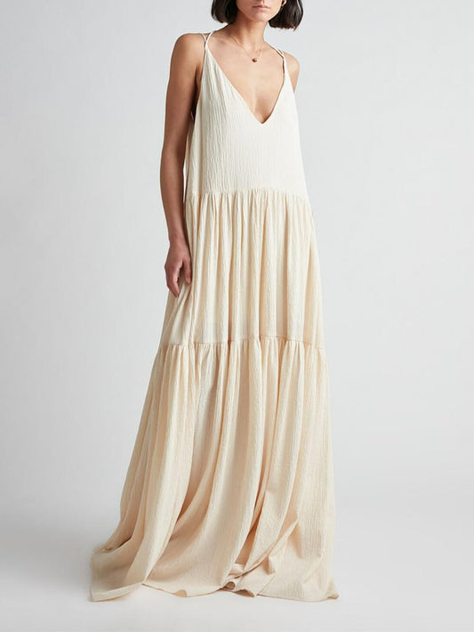 Elegante resort maxi-jurk met diepe V-hals en bandjes