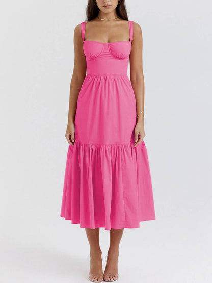 Band effen kleur A-zoom midi-jurk