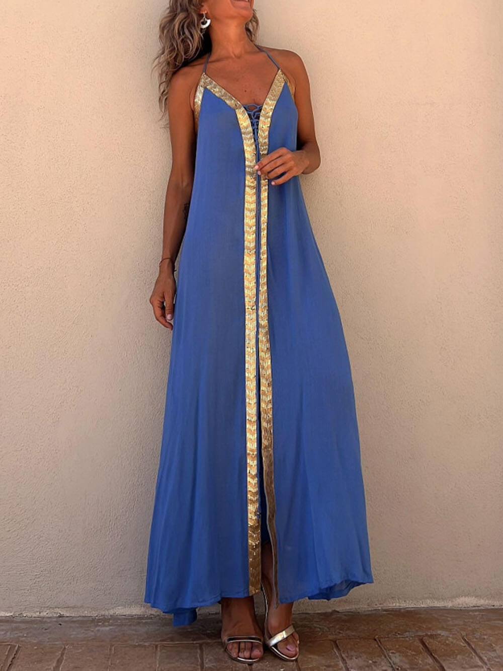 Casual resort maxi-jurk met halternek