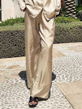 Geometric Letter Print Shirt Wide Leg Suit-Pants