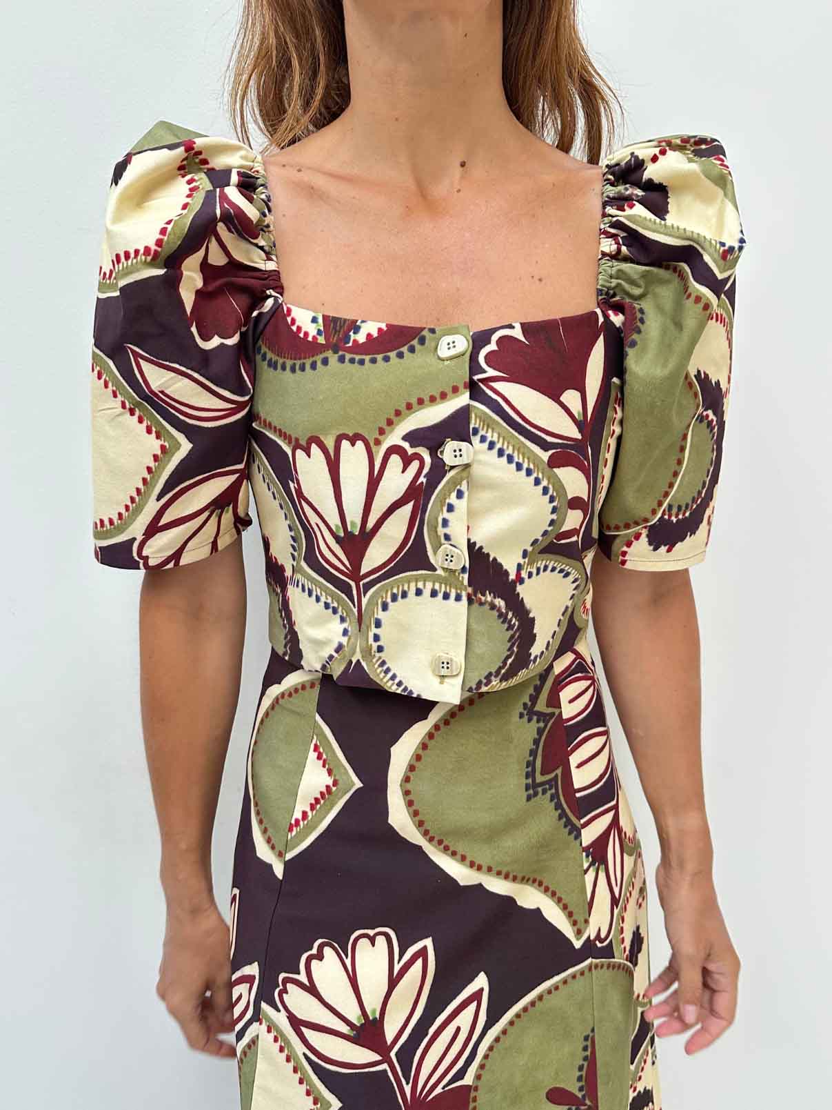 Elegant Retro Floral High-Waist A-Line Midi Skirt