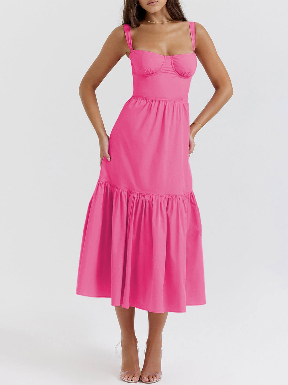 Band effen kleur A-zoom midi-jurk