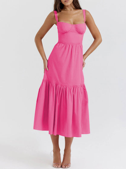 Band effen kleur A-zoom midi-jurk