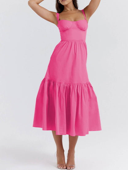 Band effen kleur A-zoom midi-jurk