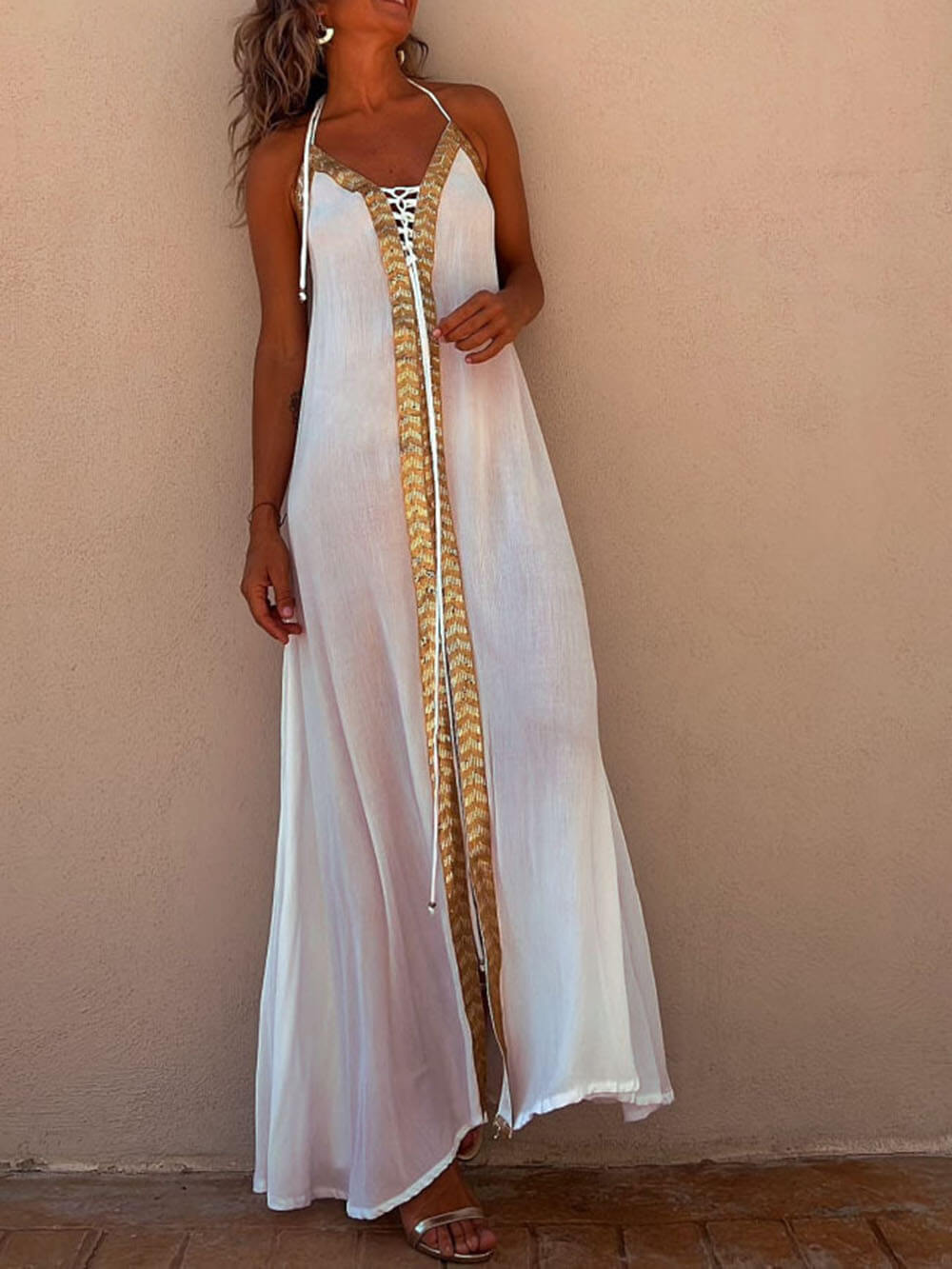 Casual resort maxi-jurk met halternek