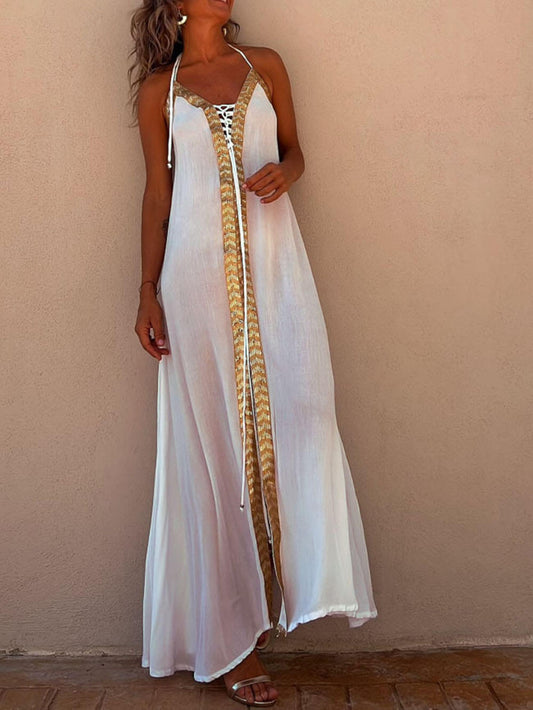 Casual resort maxi-jurk met halternek
