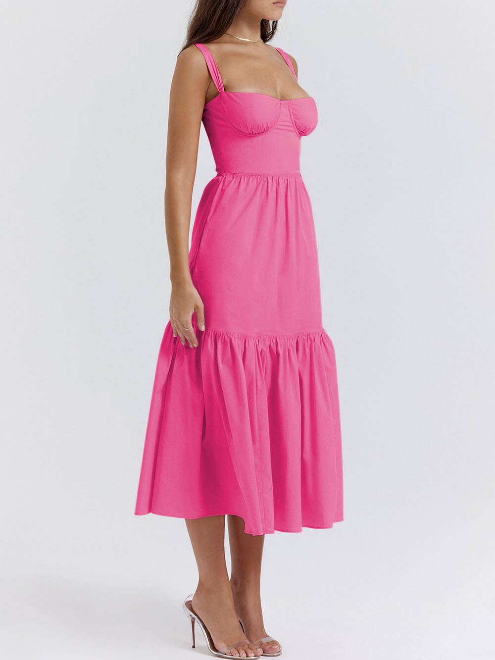 Band effen kleur A-zoom midi-jurk