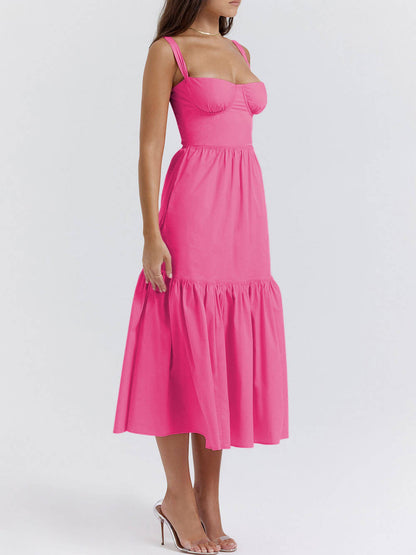 Band effen kleur A-zoom midi-jurk