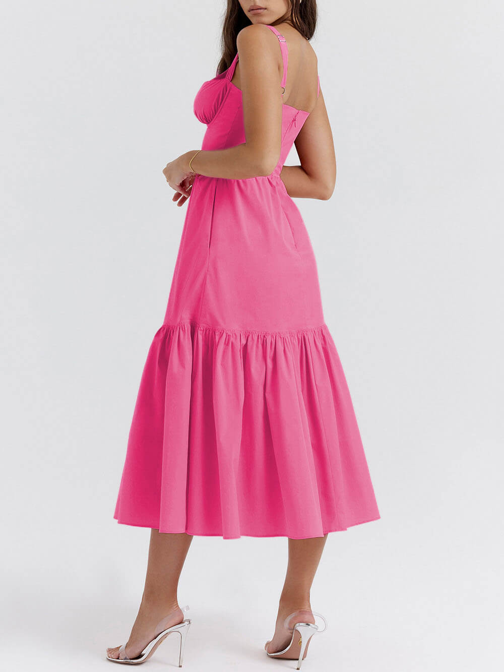 Band effen kleur A-zoom midi-jurk