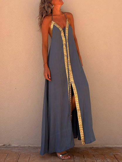 Casual resort maxi-jurk met halternek