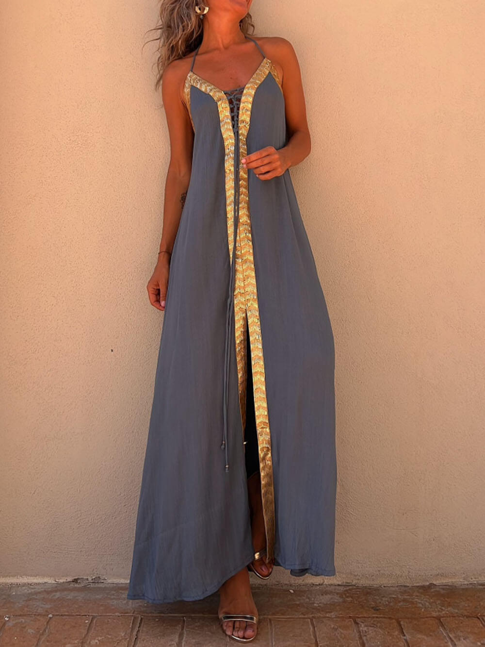 Casual resort maxi-jurk met halternek