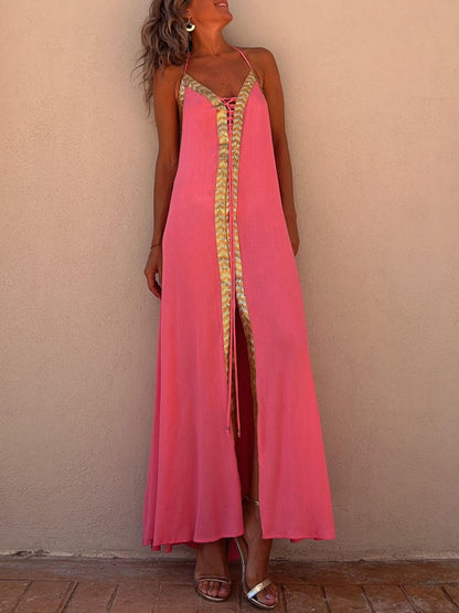 Casual resort maxi-jurk met halternek
