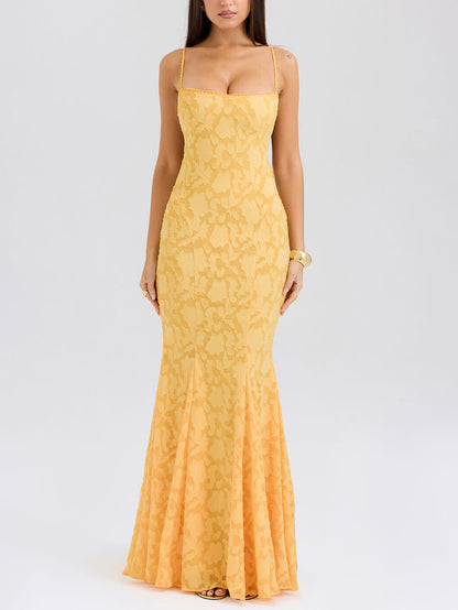 Elegante jacquard sexy sling fishtail maxi-jurk