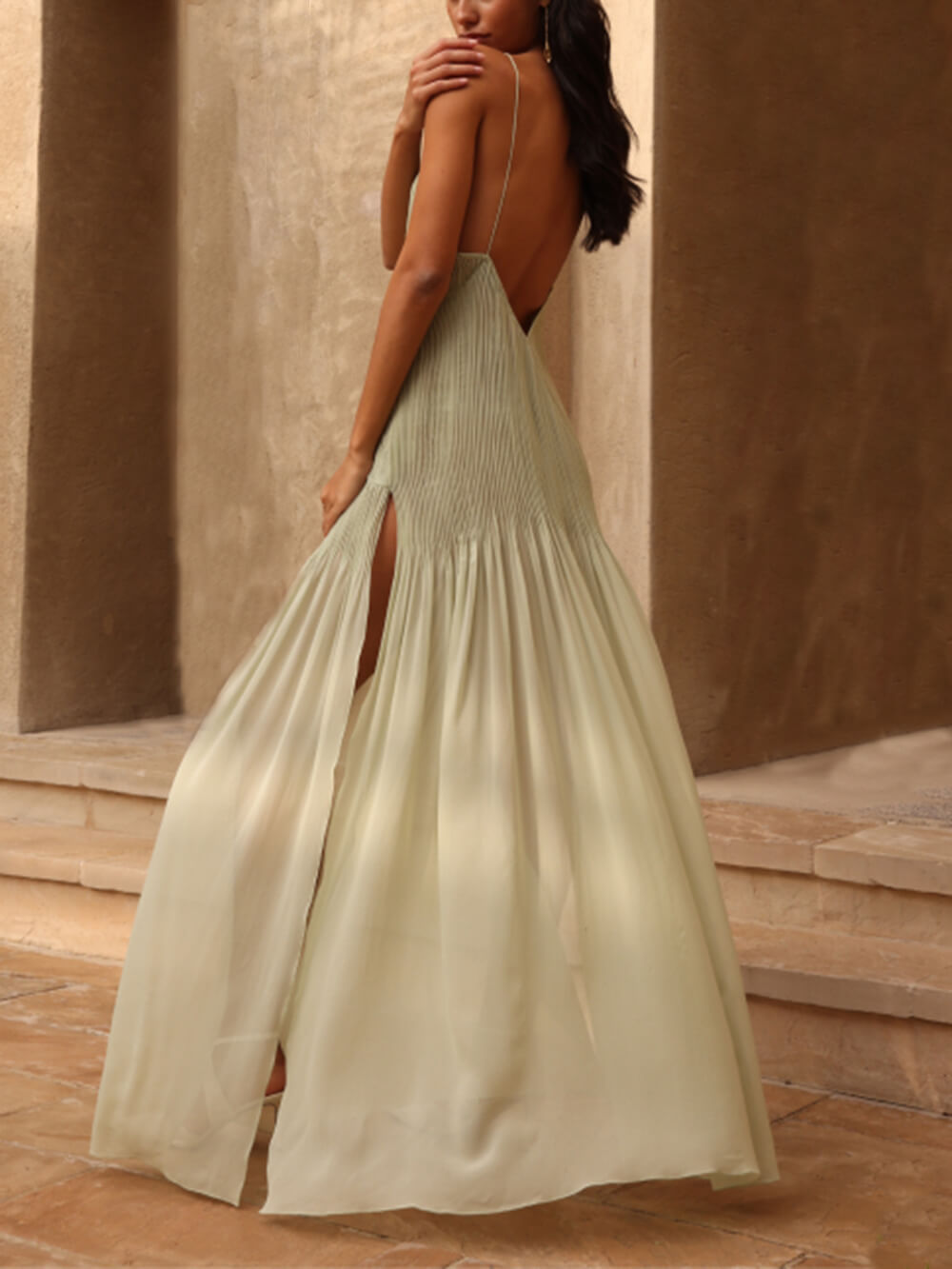 Sunset Unieke geplooide maxi-jurk met split en split