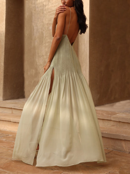 Sunset Unieke geplooide maxi-jurk met split en split