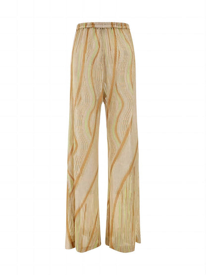 Losse maxi-jurk met golvend gestreept vest en print