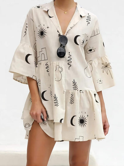 Etnische stijl losse shirt korte jurk