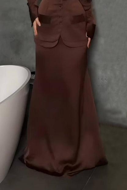 Elegant Satin High-Waist Mermaid Maxi Skirt