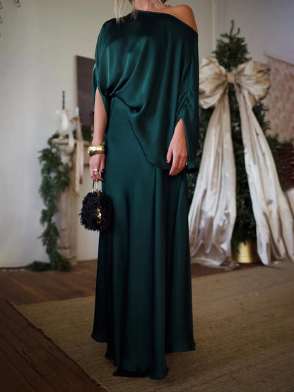 Exquisite Satin Off-Shoulder Loose Draped Blouse