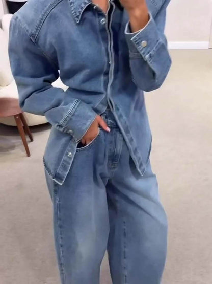 Fashionable Back-Belt Denim Casual Jacket