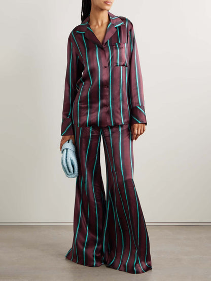 Exquisite Satin Stripe Print Long-sleeved Shirt