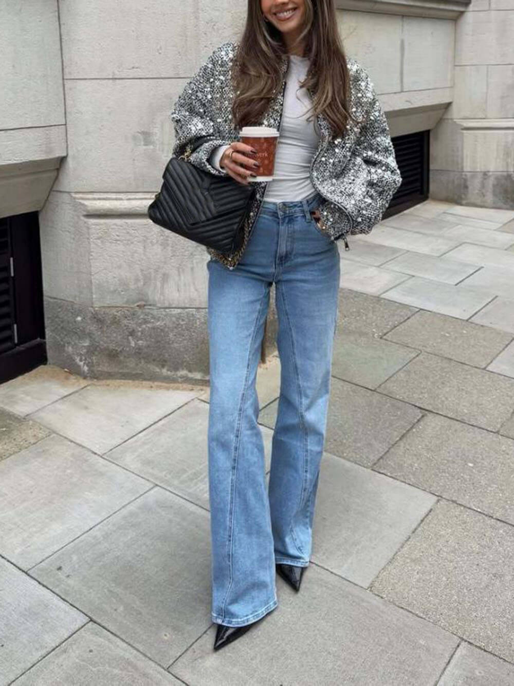 Retro Sequin Zip-Up Long Sleeve Jacket