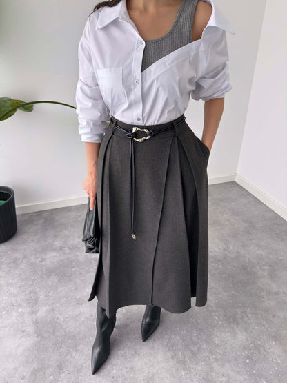 Modern High-waisted A-line Midi Skirt