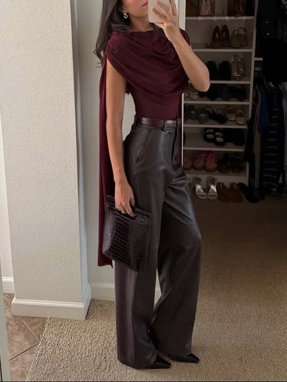 Elegant Draped Cape-Sleeve Top