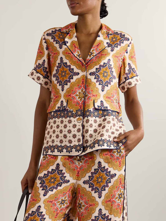 Retro Bohemian Satin Printed Shirt