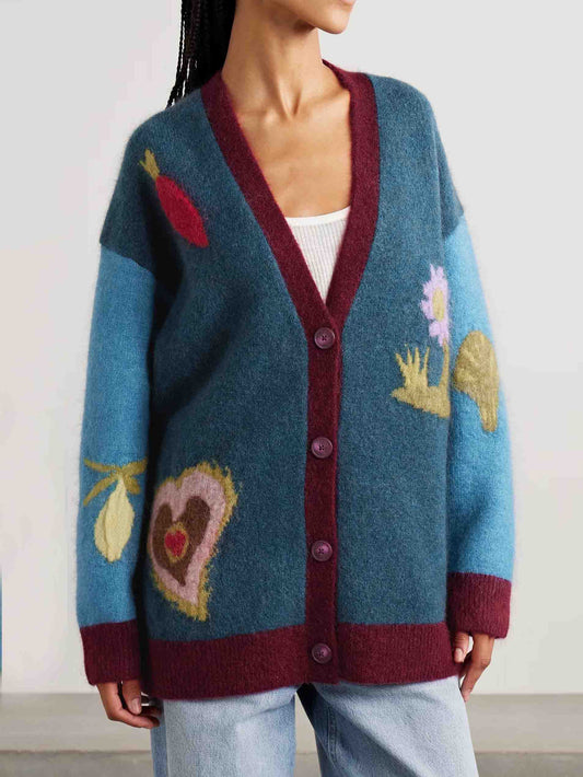 Casual Contrast Pattern Cardigan Jacket