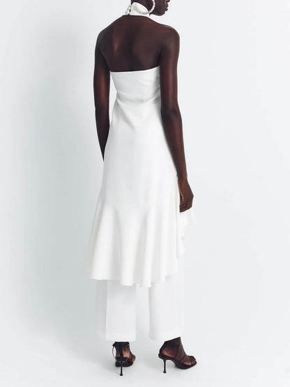 Casual Ruched Halterneck Backless Ruffle Top