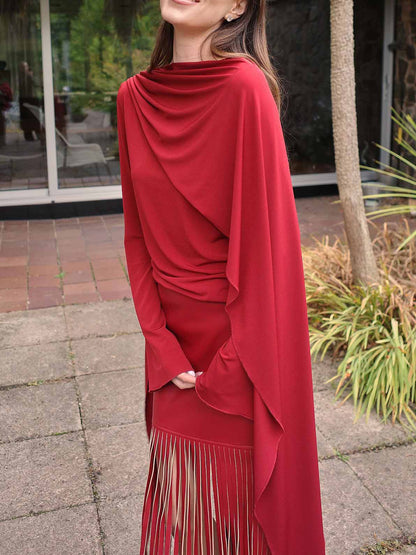 Elegant Asymmetric Draped Long-Sleeved Top