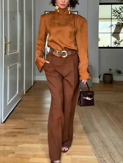 Elegant High-Waisted Wide-Leg Tailored Pants